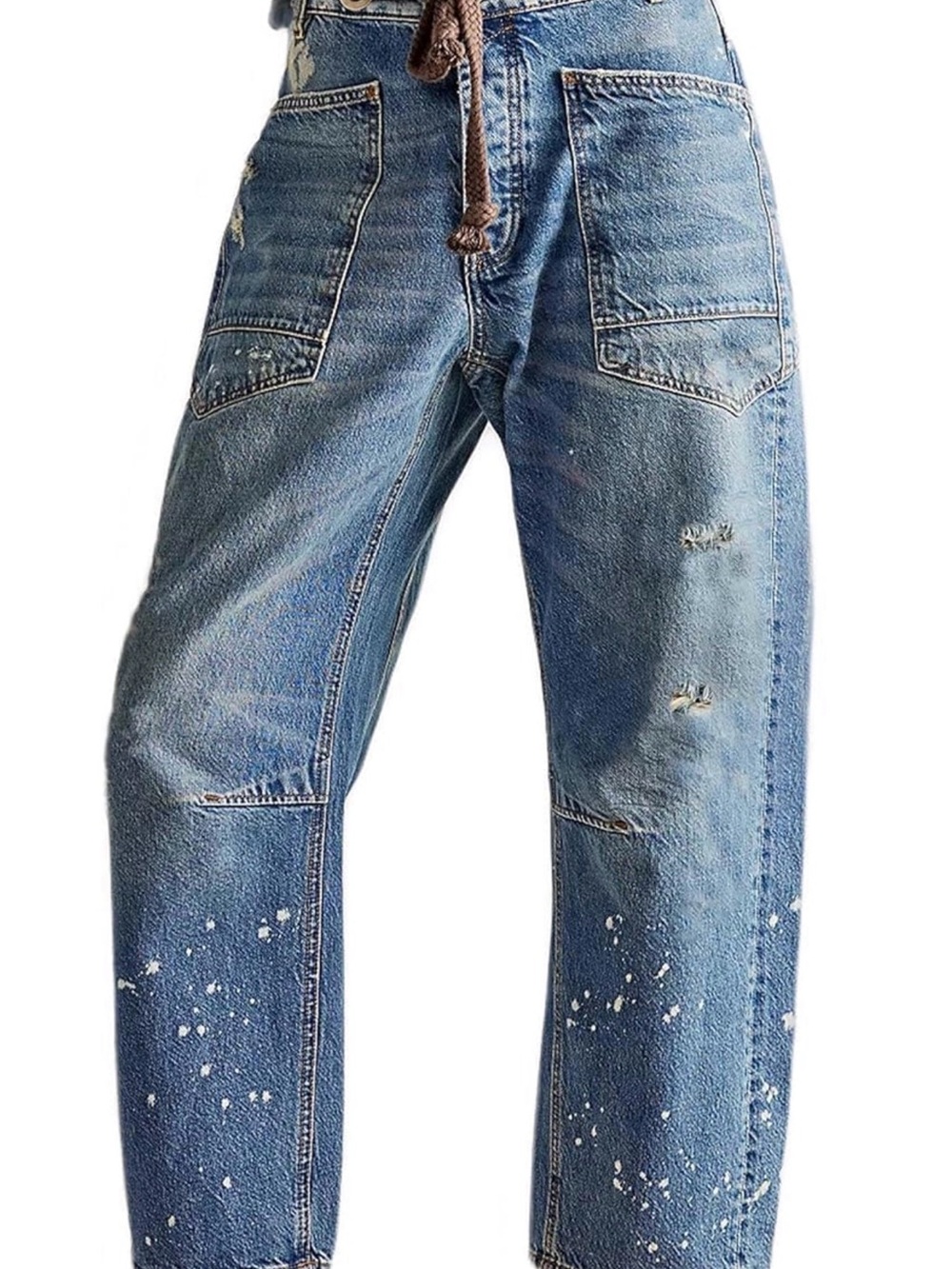 Pull-On Barrel Baggy Jeans Drawstring Ankle Y2k Elastic Waist Stretchy Calypso